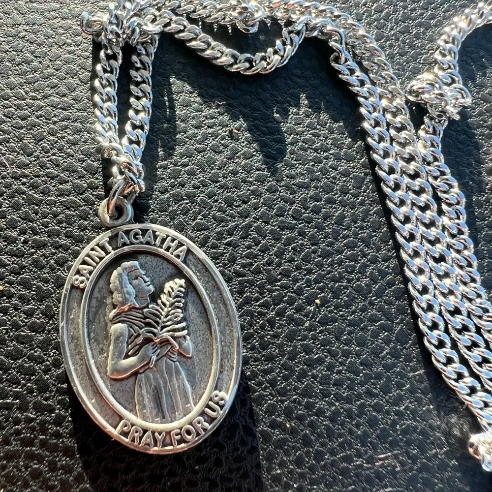 Sterling Silver Saint Agatha Necklace Set
